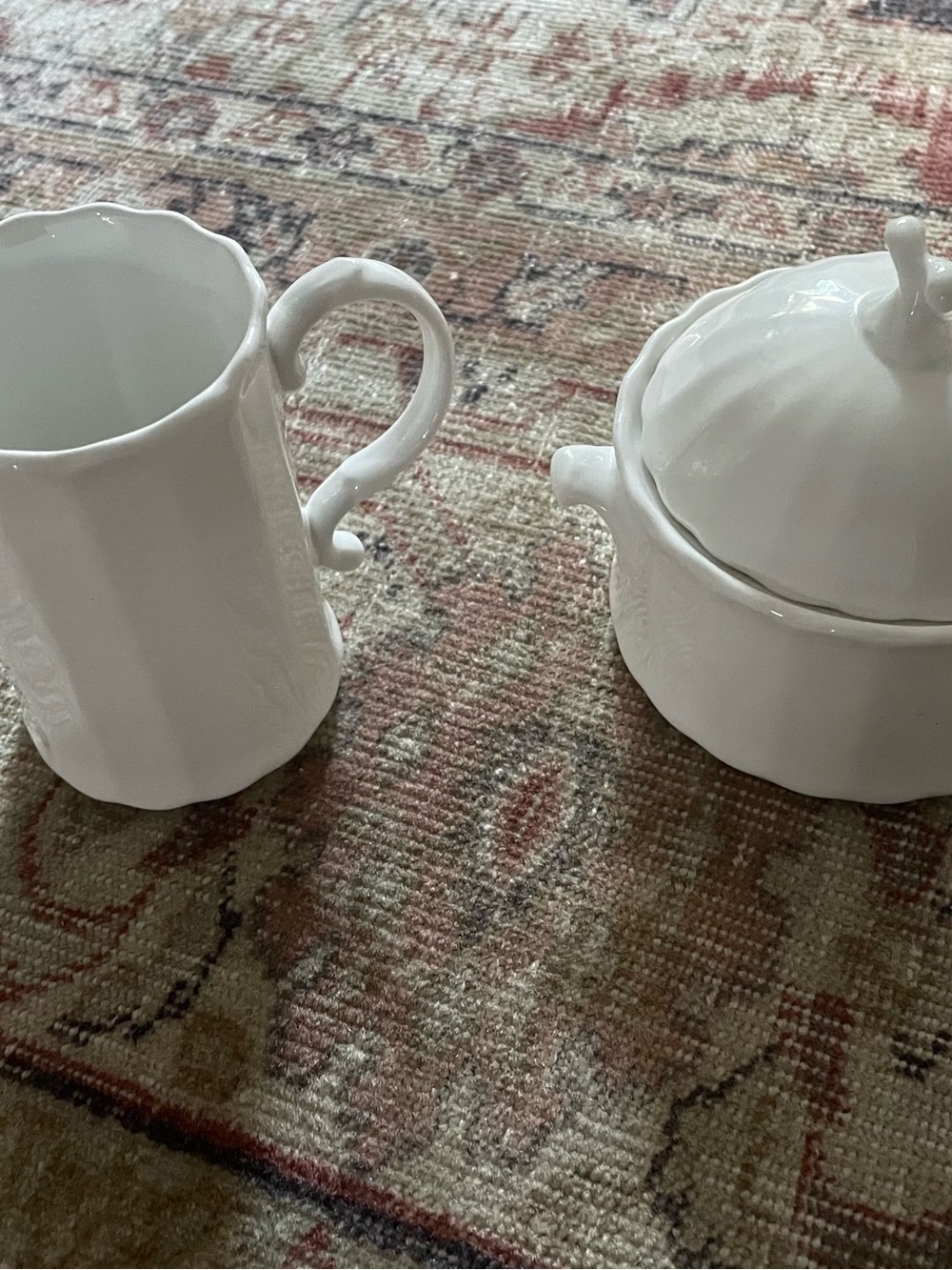 White Creamer and Covered Sugar Bowl Set, Mikasa Maxima